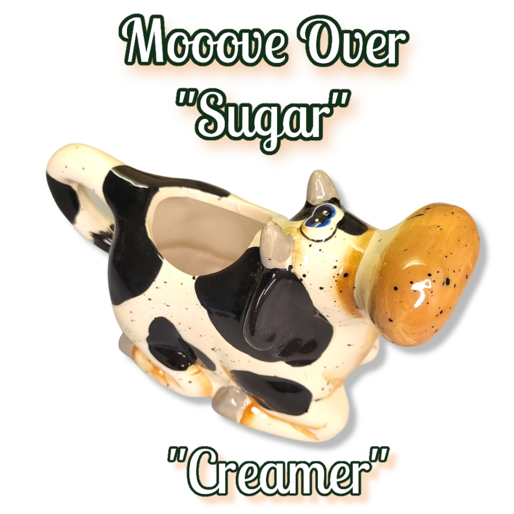 Vtg Happy Cow Collection Creamer Holstein Black/White Bull